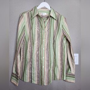 Loft green striped button down shirt
